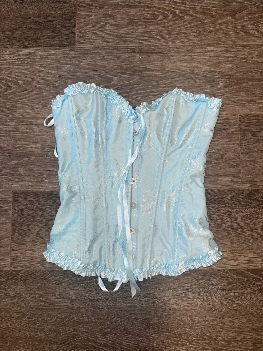 Light Blue Satin Lace-Up Bustier Corset Top